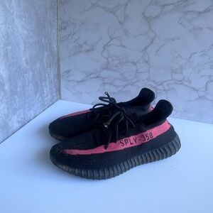Red and black Yeezys
